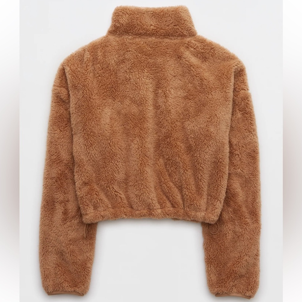 Aerie Offline Fluffy Sherpa Cropped Cozy Brown Teddy Jacket Size XS - Picture 4 of 10